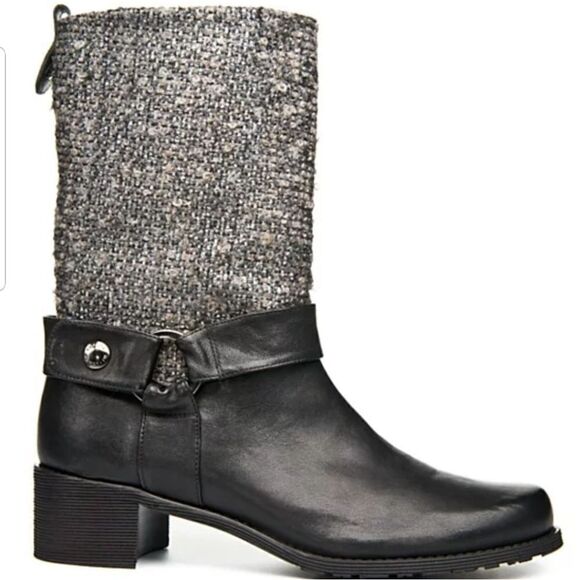Stuart Weitzman Moto Harness Mid-Calf Tweed Boots - Picture 1 of 14